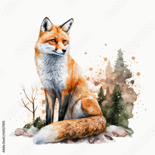 World wild life day. watercolor vector fox. Image created AI