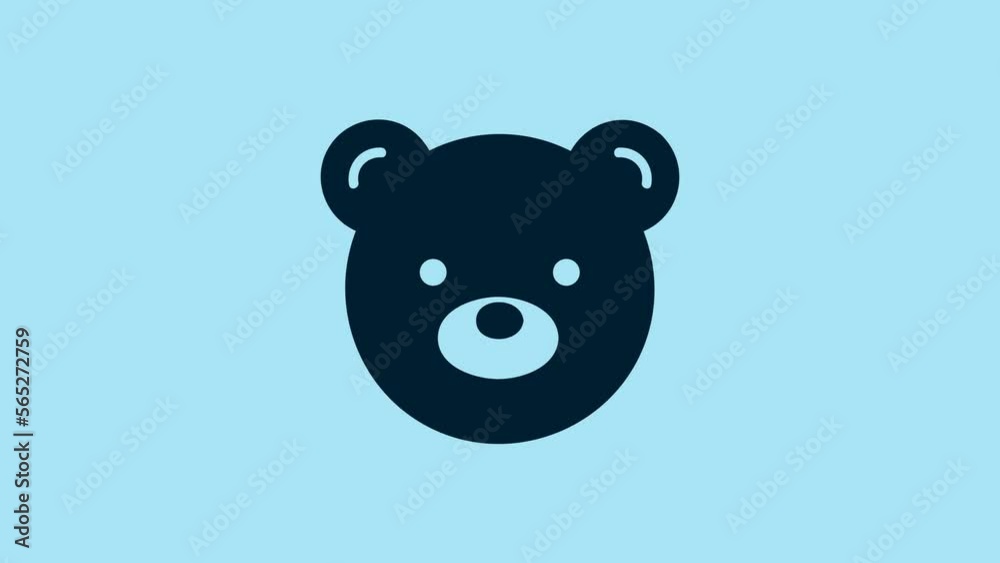 Blue Teddy bear plush toy icon isolated on blue background. 4K Video motion graphic animation