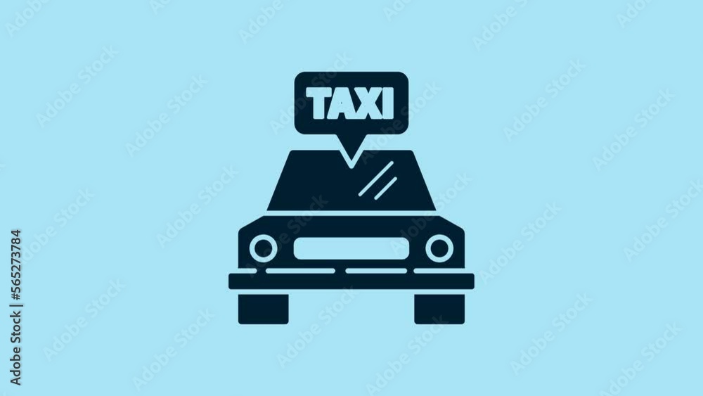 Blue Taxi car icon isolated on blue background. 4K Video motion graphic animation Blue Taxi car icon isolated on blue background. 4K Video motion graphic animation