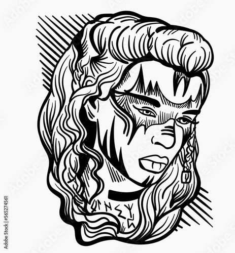 Hand-drawn vector illustration of a female Viking