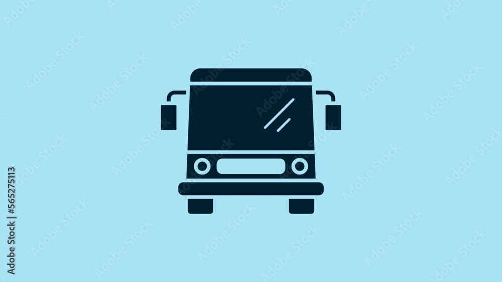 Blue Bus icon isolated on blue background. Transportation concept. Bus tour transport sign. Tourism or public vehicle symbol. 4K Video motion graphic animation Blue Bus icon isolated on blue background. Transportation concept. Bus tour transport sign. Tourism or public vehicle symbol. 4K Video motion graphic animation