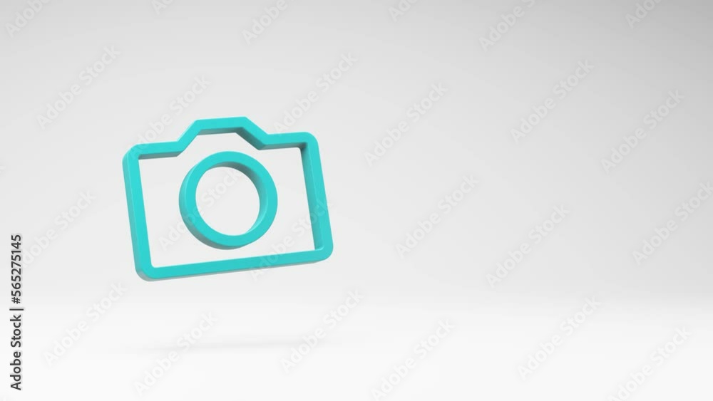 Blue Camera 3D Symbol Shape Spinning on a Studio Light Gray Background, Seamless Loop 3D Animation with Copy Space Blue Camera 3D Symbol Shape Spinning on a Studio Light Gray Background, Seamless Loop 3D Animation with Copy Space