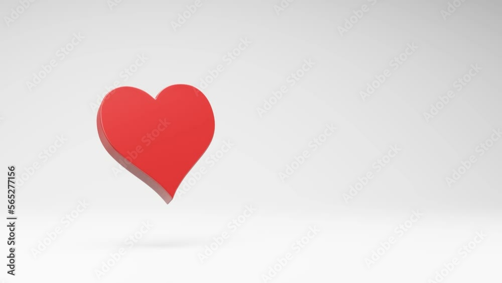Red Heart Symbol Shape Spinning on a Studio Light Gray Background, Seamless Loop 3D Animation with Copy Space Red Heart Symbol Shape Spinning on a Studio Light Gray Background, Seamless Loop 3D Animation with Copy Space