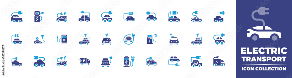 Electric transport icon set full style. Solid, disable, gradient, duotone, regular, thin. Vector illustration and transparent icon.