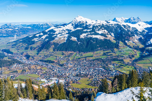 Aerial view of Alps and Kitzbuhel in the winter, Austria