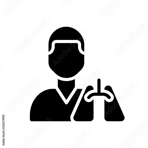 Pulmonology black glyph icon. Lungs diseases treatment and prevention. Pulmonologist. Medical clinic service. Silhouette symbol on white space. Solid pictogram. Vector isolated illustration