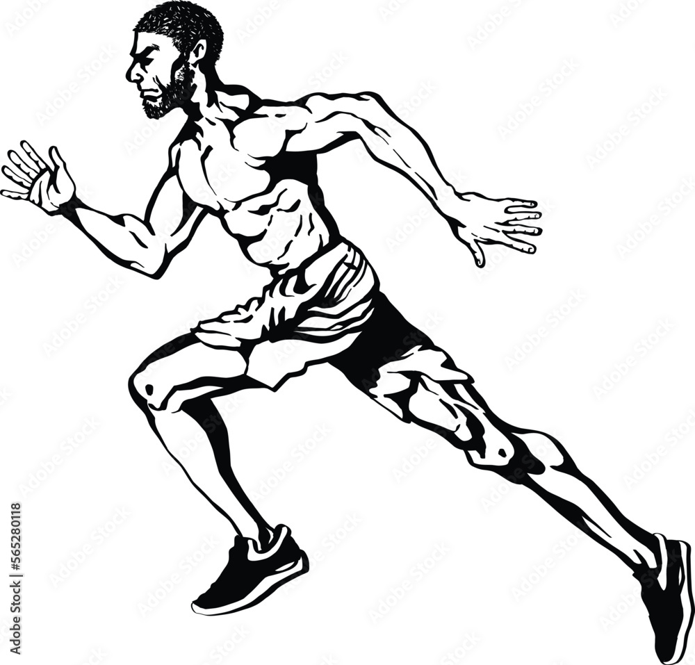 Human athlete running pose marathon jogging splinter sport shoes running shoes logo mini marathon workout BLACK AND WHITE