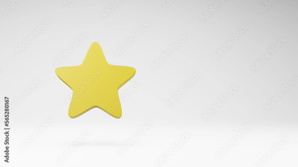 One Yellow Star Shape Spinning on a Studio Light Gray Background, Seamless Loop 3D Animation with Copy Space One Yellow Star Shape Spinning on a Studio Light Gray Background, Seamless Loop 3D Animation with Copy Space