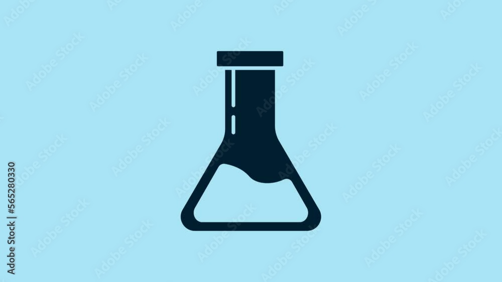 Blue Test tube and flask - chemical laboratory test icon isolated on blue background. Laboratory glassware sign. 4K Video motion graphic animation Blue Test tube and flask - chemical laboratory test icon isolated on blue background. Laboratory glassware sign. 4K Video motion graphic animation