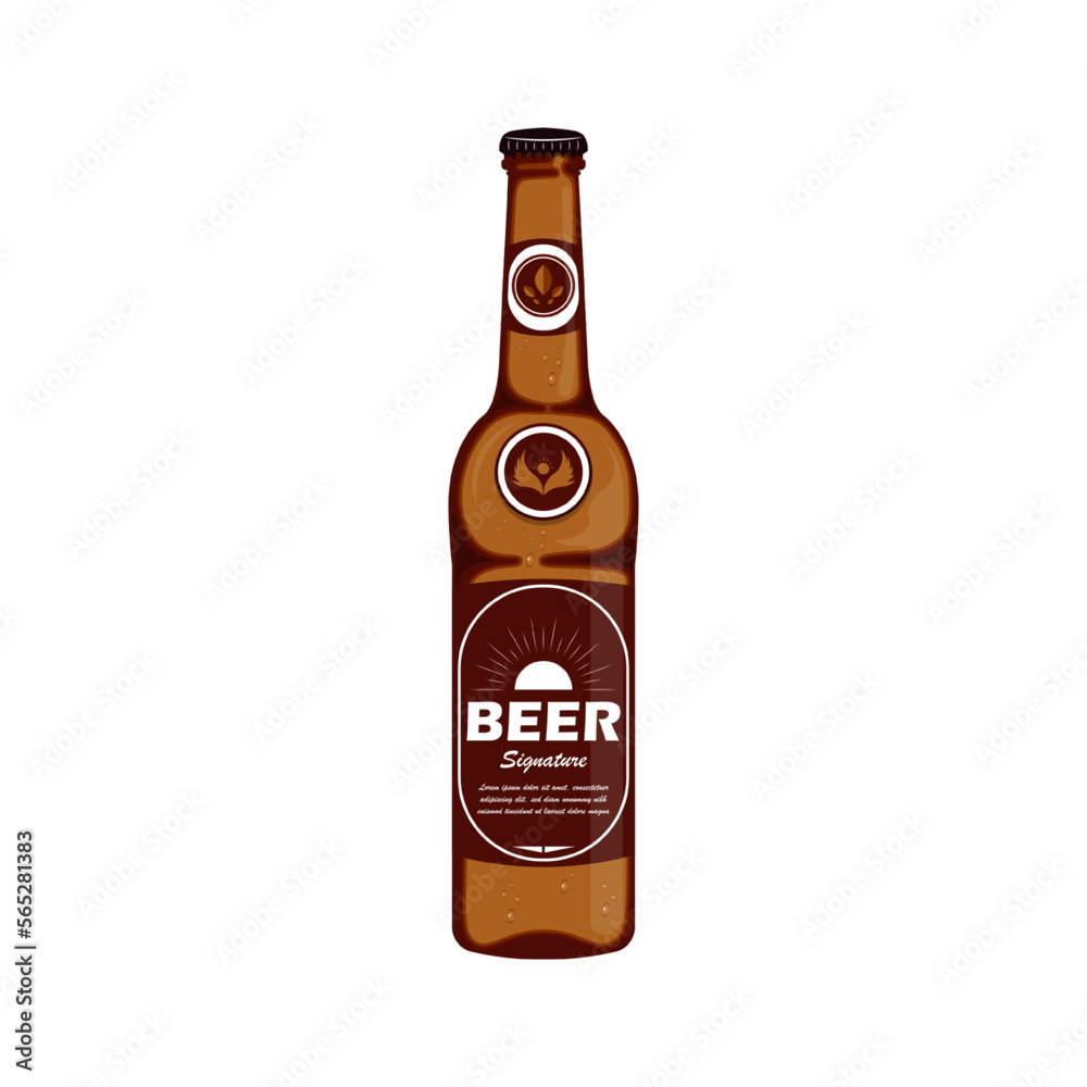 Lager bottle beer with brand label on isolated background, Vector illustration.