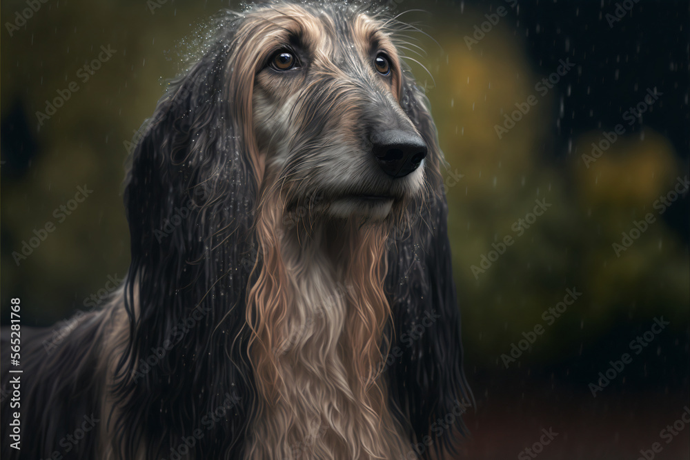 portrait of a Afghan-Hound in the rain, generative ai portrait of a Afghan-Hound in the rain, generative ai