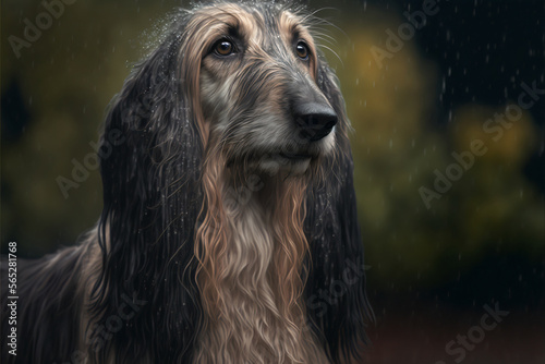 portrait of a Afghan-Hound in the rain, generative ai