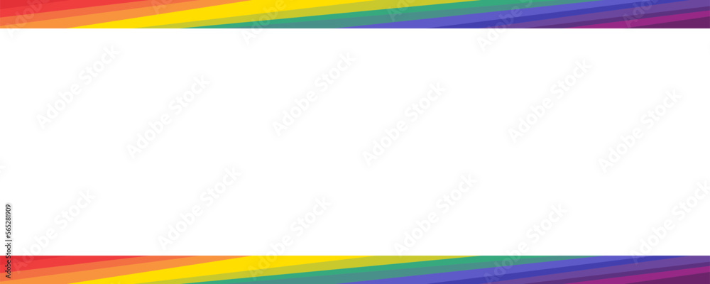 Striped colorful rainbow border frame background design. Happy LGBT pride month theme vector template.