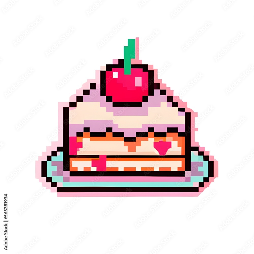 Delicious cherry cake pixel art. Generative AI. Delicious cherry cake pixel art. Generative AI.