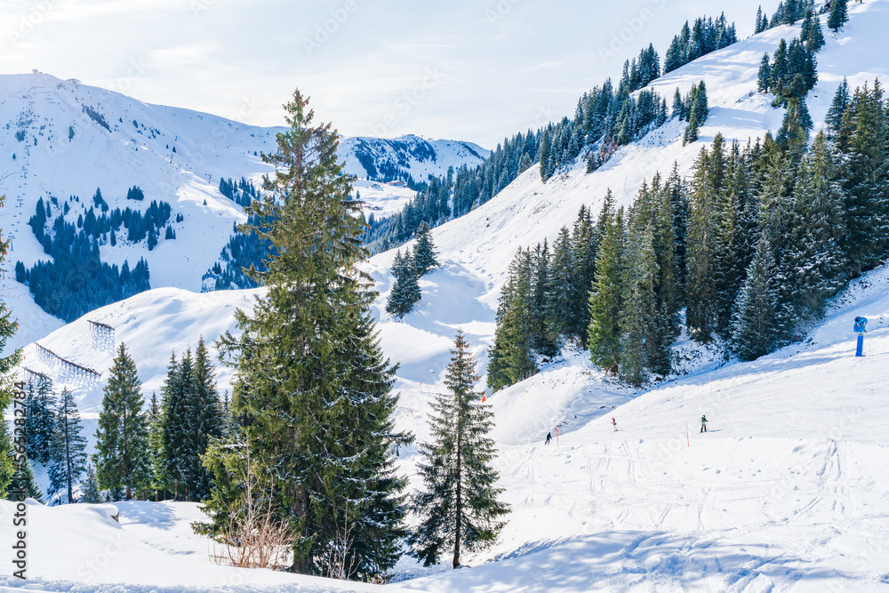 Wintry landscape on Hahnenkamm mountain in Austrian Alps in Kitzbuhel. Winter in Austria Wintry landscape on Hahnenkamm mountain in Austrian Alps in Kitzbuhel. Winter in Austria