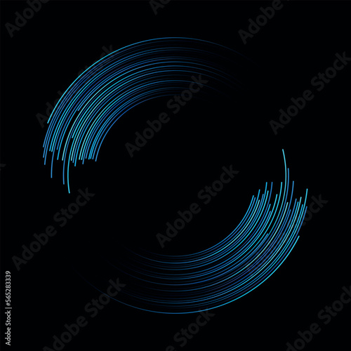 Abstract blue circle lines on black background. Logo, icon or design element.
