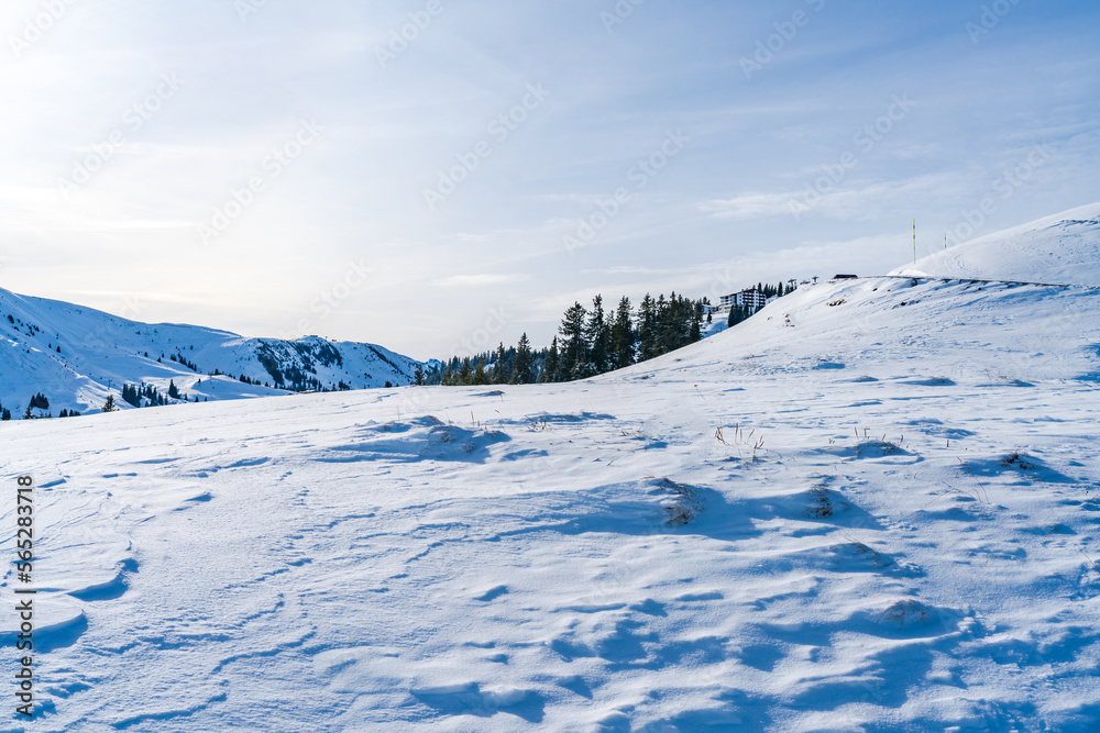 Wintry landscape on Hahnenkamm mountain in Austrian Alps in Kitzbuhel. Winter in Austria Wintry landscape on Hahnenkamm mountain in Austrian Alps in Kitzbuhel. Winter in Austria