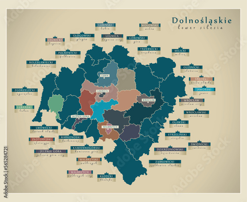 Modern Map - Dolnoslaskie (lower silesia) with counties and cities photo
