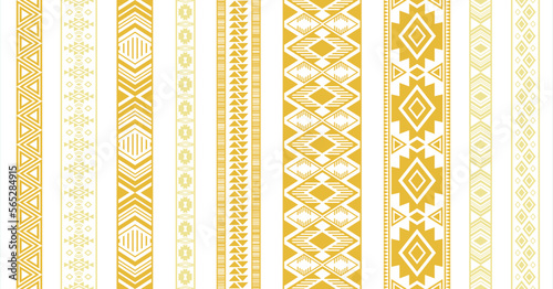 Embroidery ribbon vector patterns, lace seamless border, fashion edge stripes.