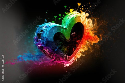 Abstract rainbow heart, generative ai