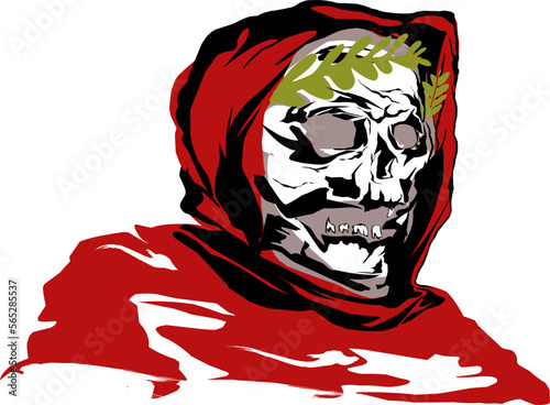 halloween skull with a red mantel
