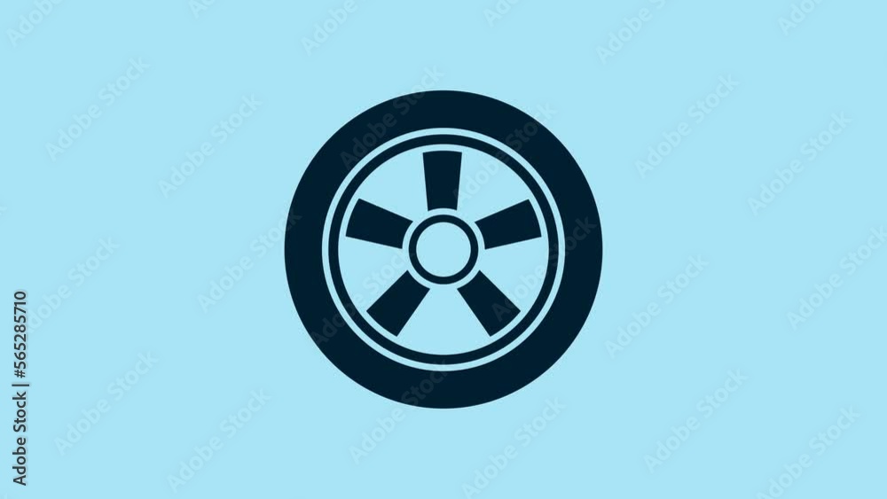 Blue Car wheel icon isolated on blue background. 4K Video motion graphic animation Blue Car wheel icon isolated on blue background. 4K Video motion graphic animation
