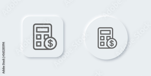 Calculator line icon in neomorphic design style. Finance signs vector illustration.
