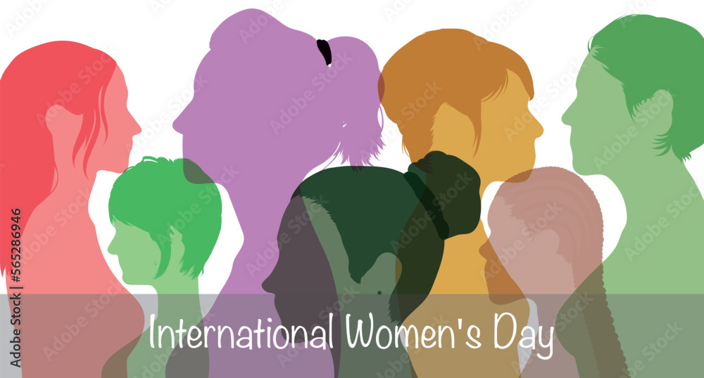 Group of women from different ethnicities stands together. International Women's Day. Group of women of different ages stands together. Flat vector illustration	