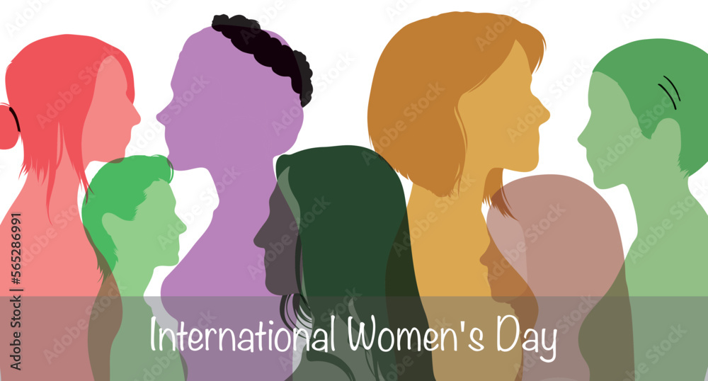 Group of women from different ethnicities stands together. International Women's Day. Group of women of different ages stands together. Group of women from different ethnicities stands together. International Women's Day. Group of women of different ages stands together.
