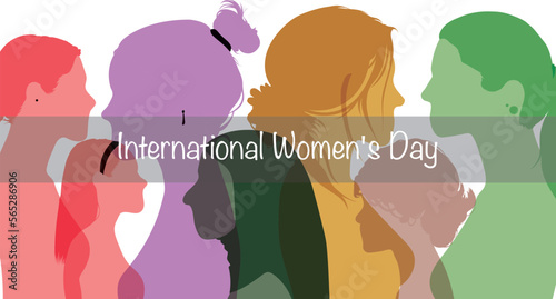 Group of women from different ethnicities standing together. Banner. International Women's Day. Vector