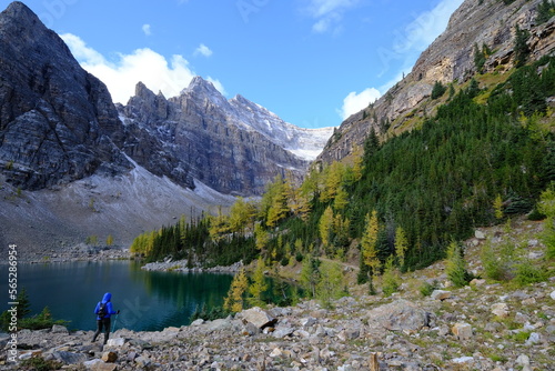 Lake Agnes has a breathtaking landscape with the mountains surrounding it. Alberta  Canada