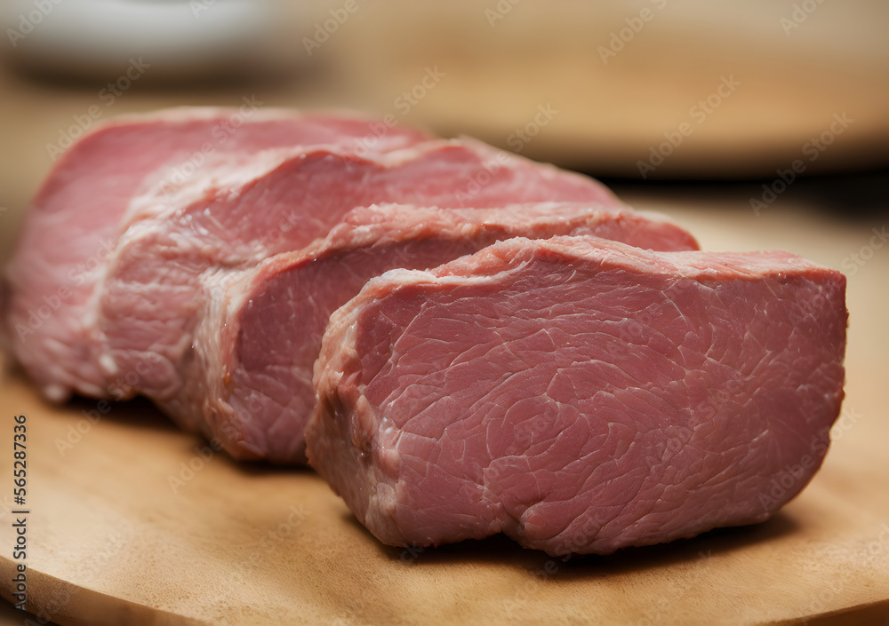 Realistic illustration of raw pork meat, using Generative AI