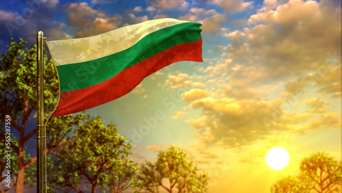 waving flag of Bulgaria at sunset for memorial day - abstract 3D rendering