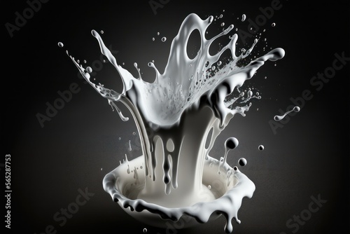 3d milk and chocolate splash isolated on black beackground. Generative AI. photo