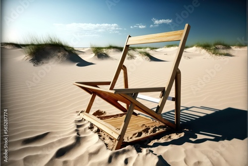 3d realistic chair on the beach illustration. Generative AI.