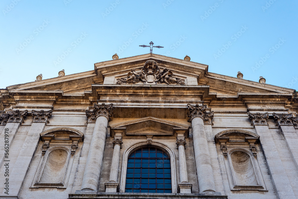 Church in Rome against the blue sky. Building, architecture, religion.