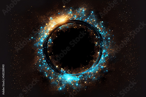 beautiful abstract effect, circle frame sparkle blue light in black background