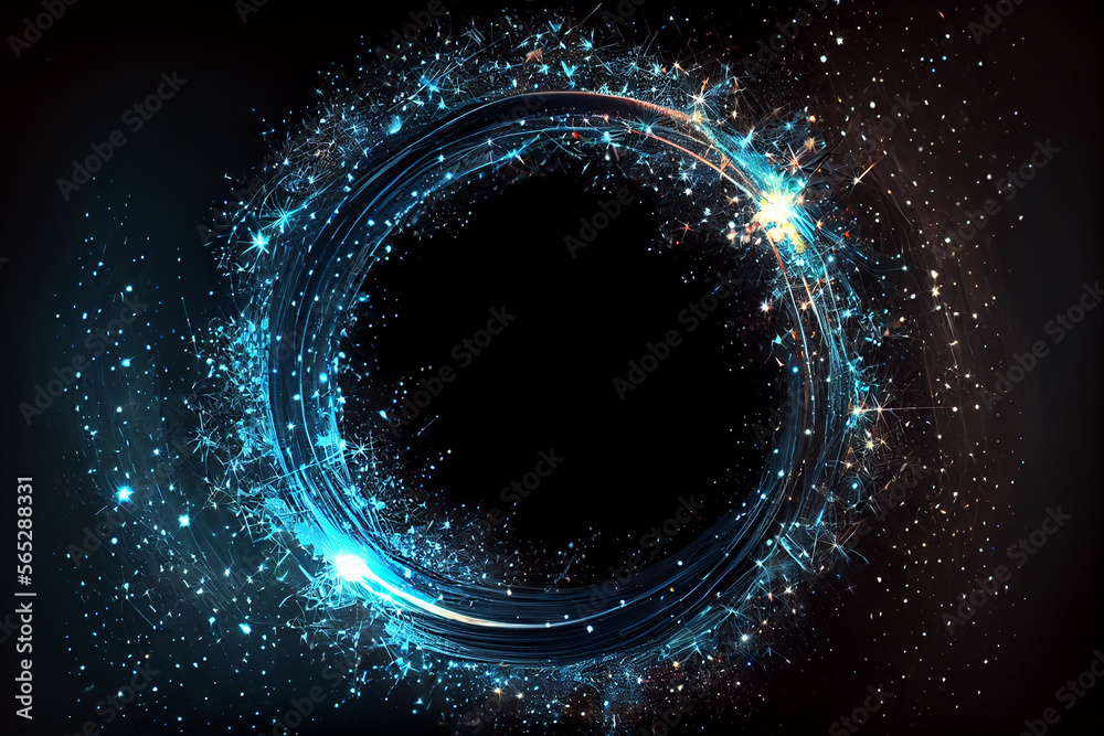 beautiful sparkle blue light abstract effect circle frame in black background beautiful sparkle blue light abstract effect circle frame in black background