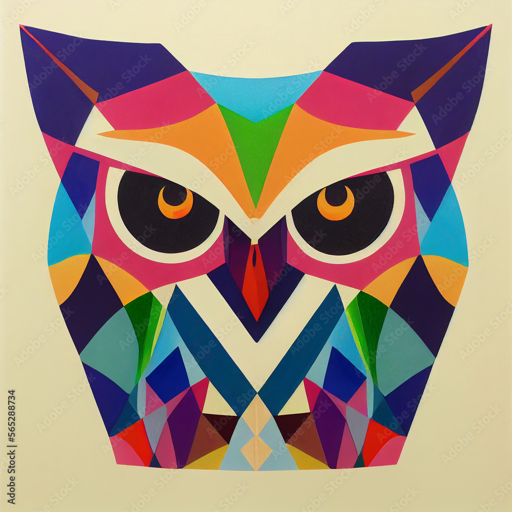 Fototapeta premium Owl geometric structure and multicolored print colorful symmet illustration Generative AI Content by Midjourney