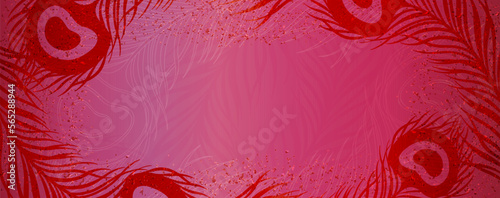 Horizontal banner with peacock feathers. Luxury and beautiful decoration design for text background. Modern transparency wallpaper.