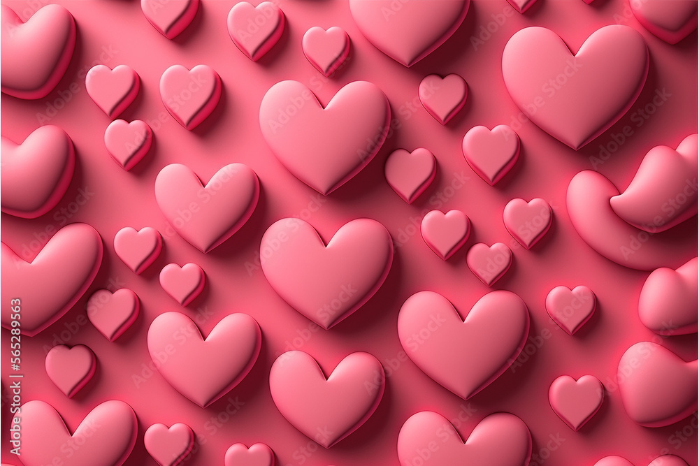 Background with 3D love heart pattern, Generative AI