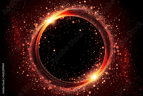 beautiful abstract effect, red sparkle light circle frame in black background