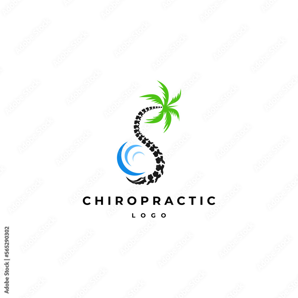 abstract logo design of chiropractic with palm and sea abstract logo design of chiropractic with palm and sea