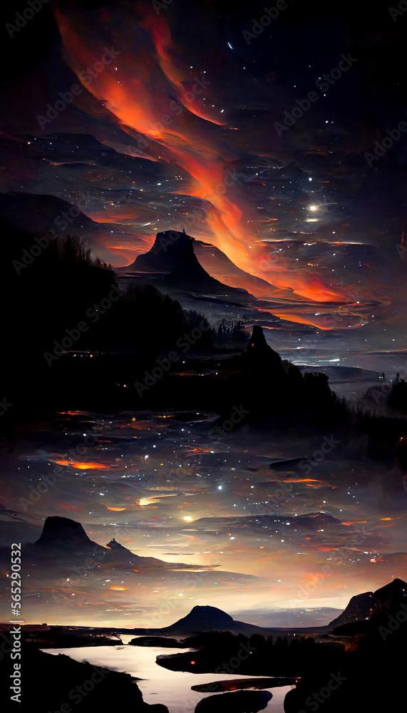 Breathtaking night landscape with sky illustration art Generative AI Content by Midjourney