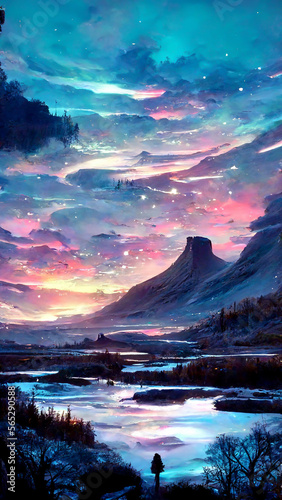 Breathtaking night landscape with sky illustration art Generative AI Content by Midjourney