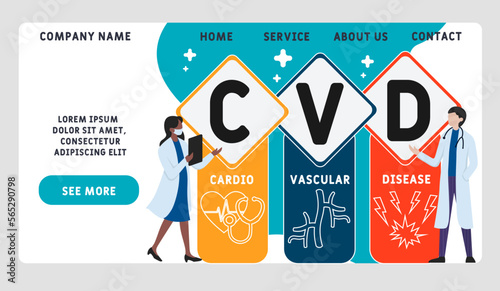 CVD Cardiovascular Disease acronym. medical concept background.  vector illustration concept with keywords and icons. lettering illustration with icons for web banner, flyer, landing
