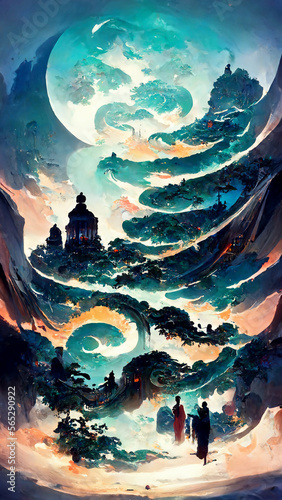 mid autumn festival style background abstract painting illustration art Generative AI Content by Midjourney © simon