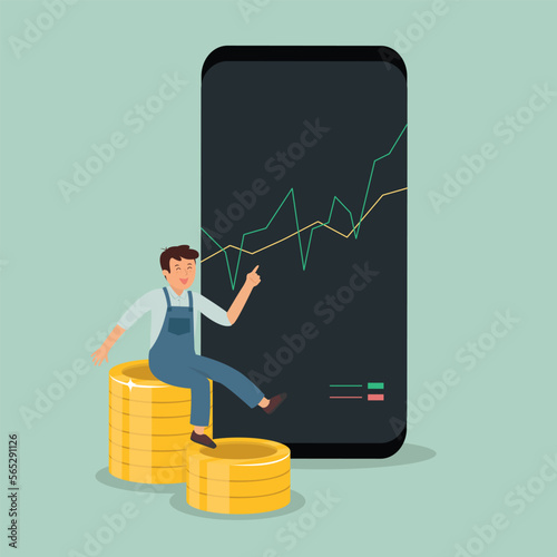 young man with graph, money growth investment, earning and profitability stock concept