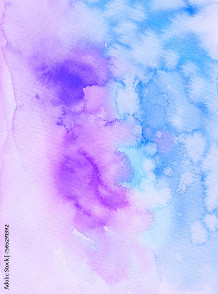Blue and purple watercolor background Abstract backdrop Stains and washes texture