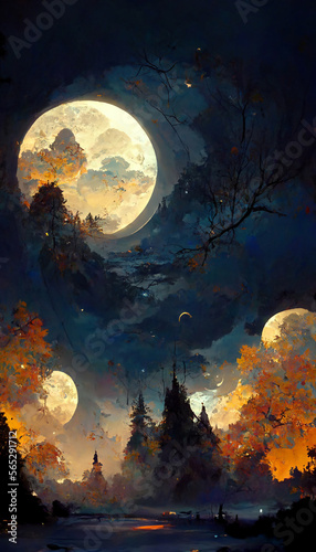 mid autumn full moon in night sky illustration art Generative AI Content by Midjourney